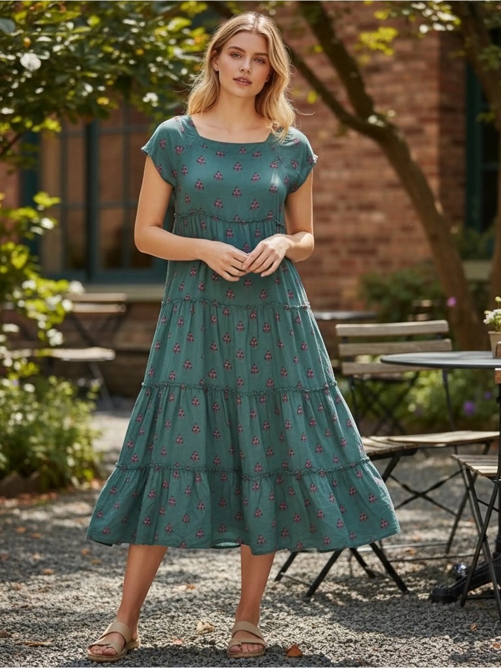 Natural Life Teal Floral Midi Dress Size XL